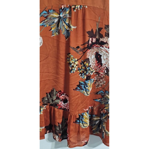 Umgee Mixed Media Women's Top Large Brown Art to Wear Ruffle Sleeves Boho Linen - Picture 11 of 12